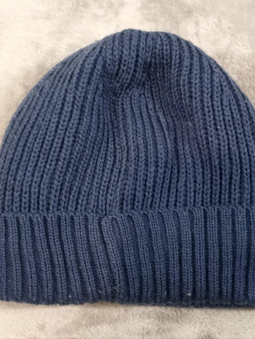 True Religion Dark Blue Ribbed Knit Cuff Beanie One Size